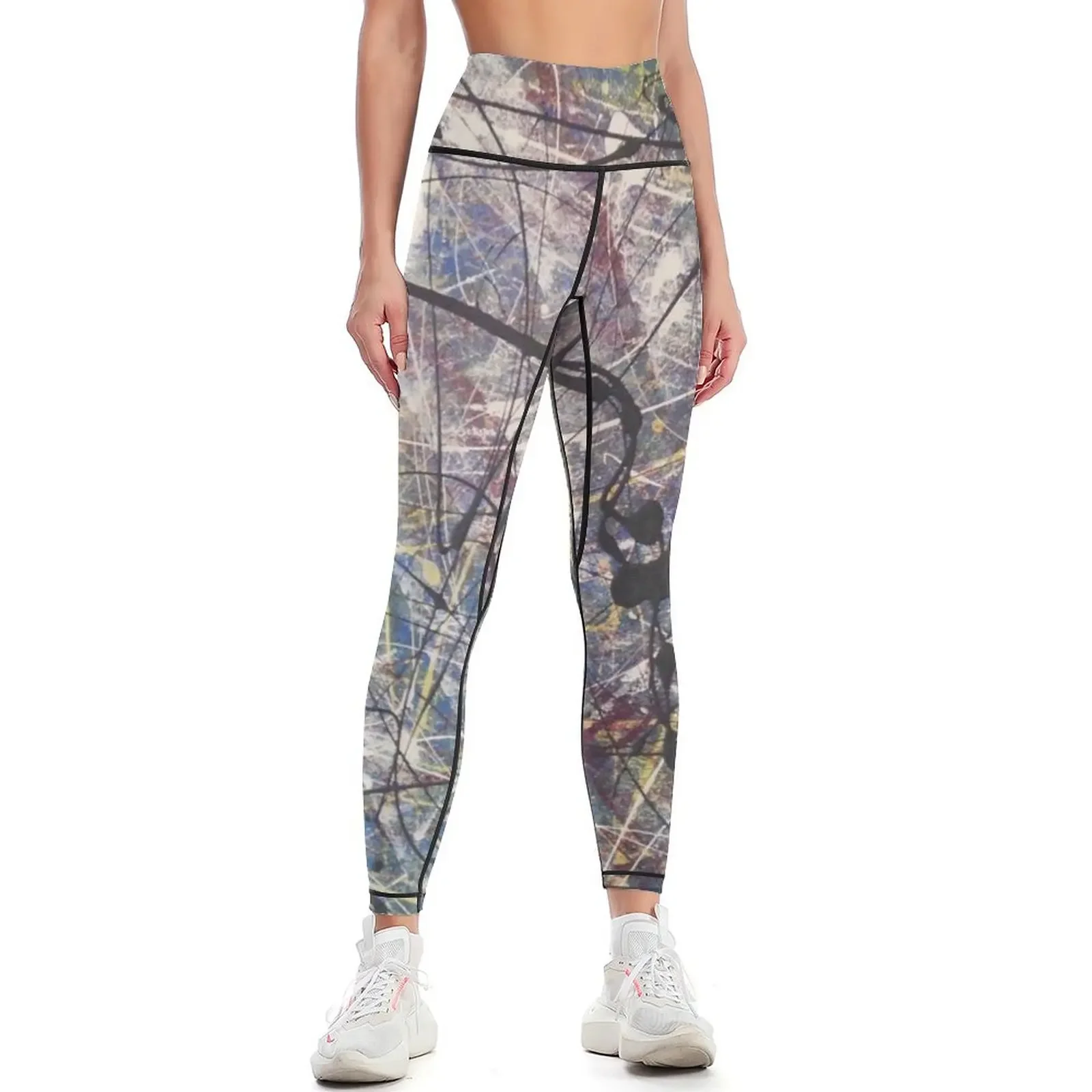 A blue Jackson Pollock-inspired painting Leggings Women's fitness sporty woman push up Womens Leggings