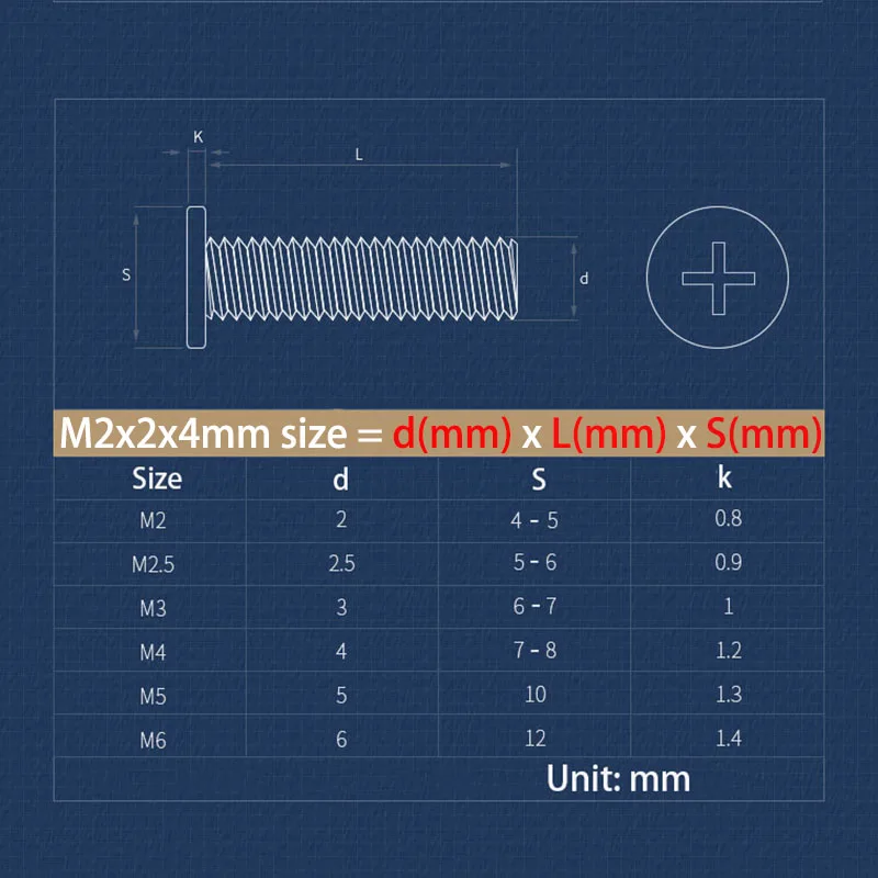 100pcs M2 M2.5 M3 M4 304-A2 Stainless Steel Flat Head Phillips Screws Thin Super Flats Cross Screw Bolts For Computer Hard Drive