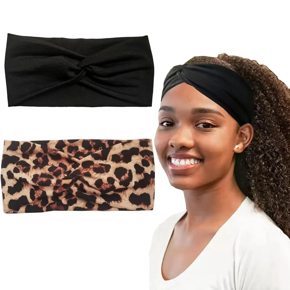 

2Pcs Turban Headbands for Women Boho Stretchy Fashion Headbands Fabric Twist Knotted Cloth Cute Thick Headband Head Wraps fo