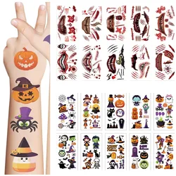 10Pcs Halloween Candy Temporary Tattoo Stickers Bat Pumpkin Ghost Horror Lips Tattoos Stickers Waterproof Funny For Kids Gift