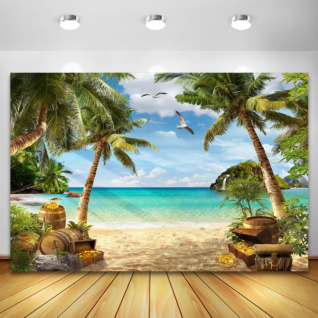 Summer Beach Tropical Coconut Tree Backdrop for Photography Blue Ocean Hawaii Photo Background Holiday Party Decor Photopone