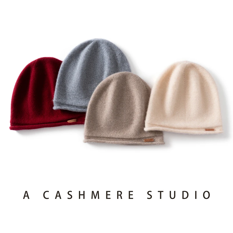 

Высококачественная вязаная шапка из 100% чистого козьего кашемира для женщин и мужчин, теплая мягкая зимняя модная шапка с закрученным краем, кожаная этикетка