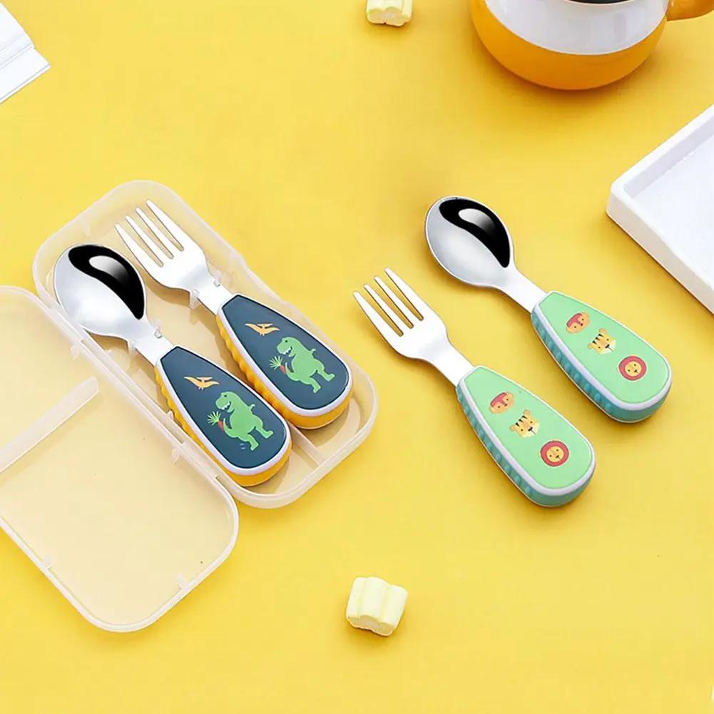 2Pcs Toddler Utensils Cute Toddler Feeding Spoon And Steel Fork And Cartoon Set Set Stainless Fork Spoon 304 X6O6