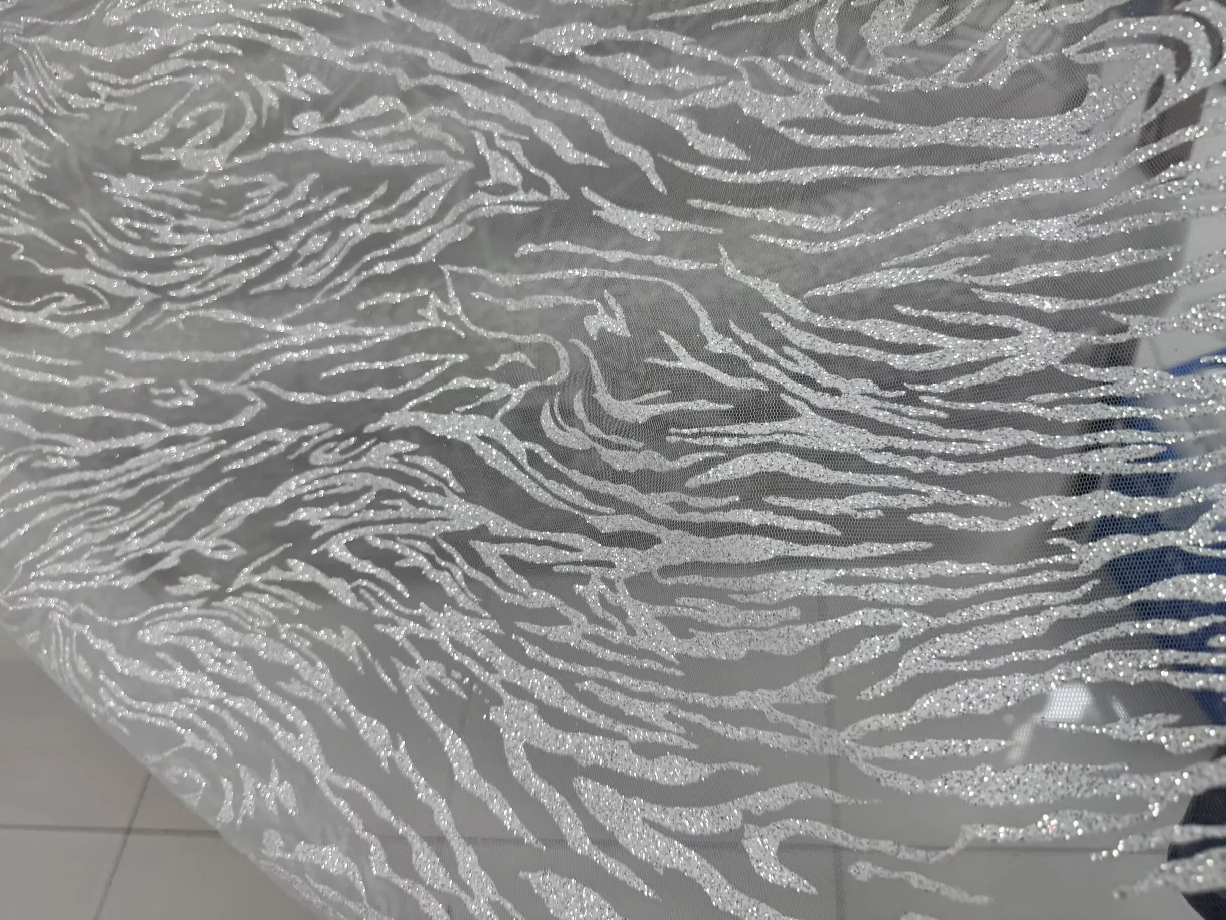Wedding Embroidered Mesh Fabric Hot Stamping Powder Striped Pattern Lace Evening Party Cocktail Dress Material