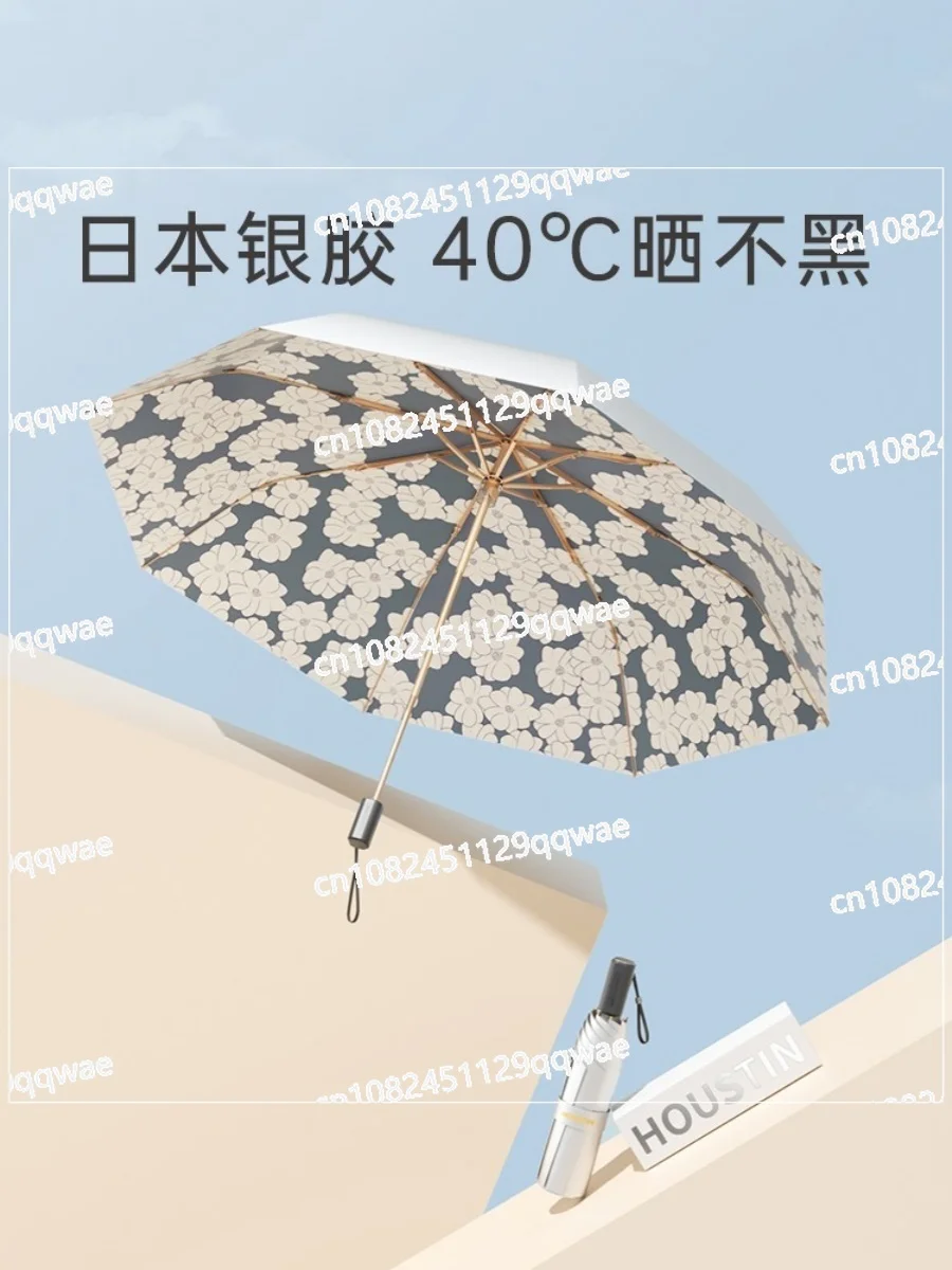 Professional Titanium Silver Sun Umbrella, Anti-Ultraviolet, Women's Weather and Rain Dual