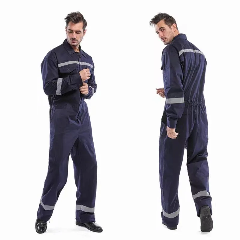 Men Cotton Work Coverall Reflective Strips Heat Resistant Wearproof Overall Shipyard Seaman Safety Work Uniform