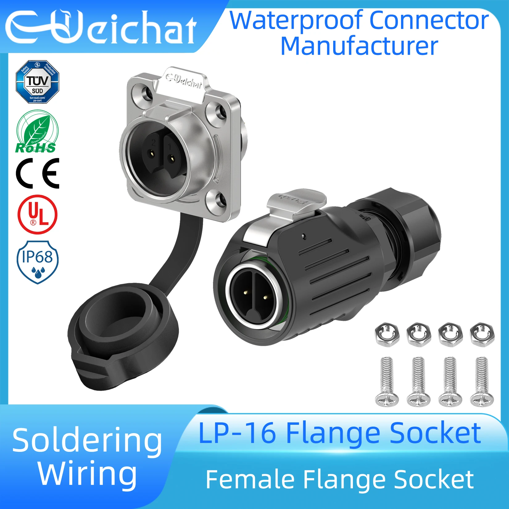 

LP16 Waterproof Connector IP68 Industrial Circular Aviation Electrical Metal Shell Connector M16 2-9 Pin Flange Socket