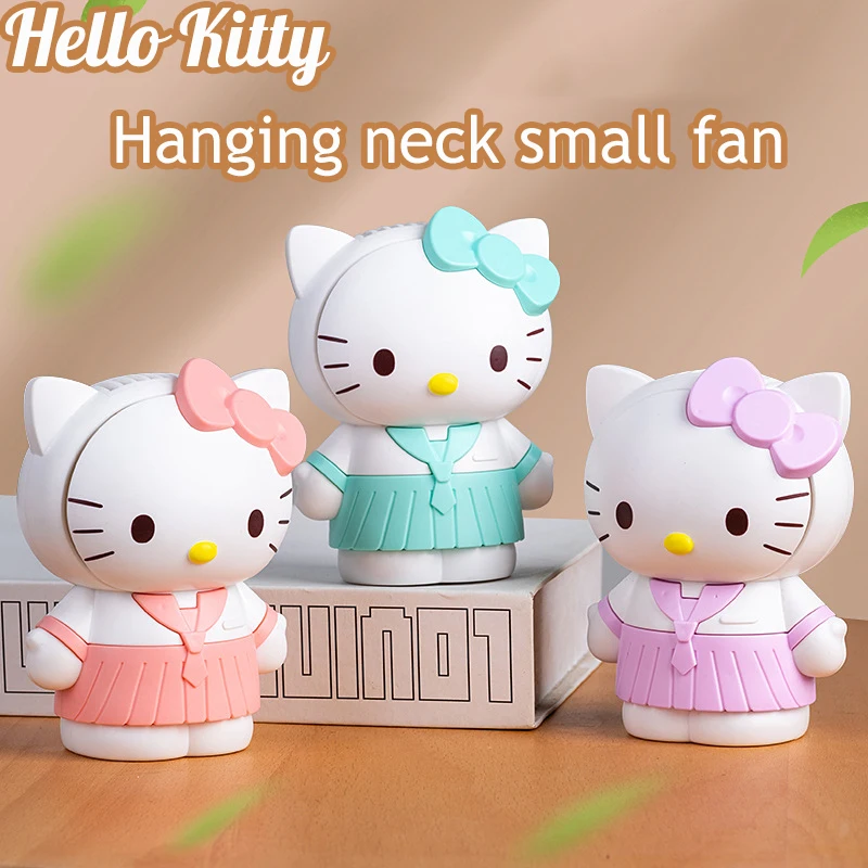 Sanrio Cartoon Anime Hello Kitty Hanging Neck Outdoor Sports Fan Kawaii USB Rechargeable Handheld Gifts  for Girl