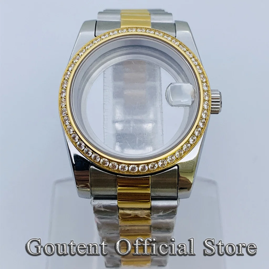 Goutent 36mm 39mm Two‑Tone Diamond Bezel Watch Case  Sapphire Crystal Fit NH35 NH36 8215 821A ETA2824 2836 PT5000 Movement