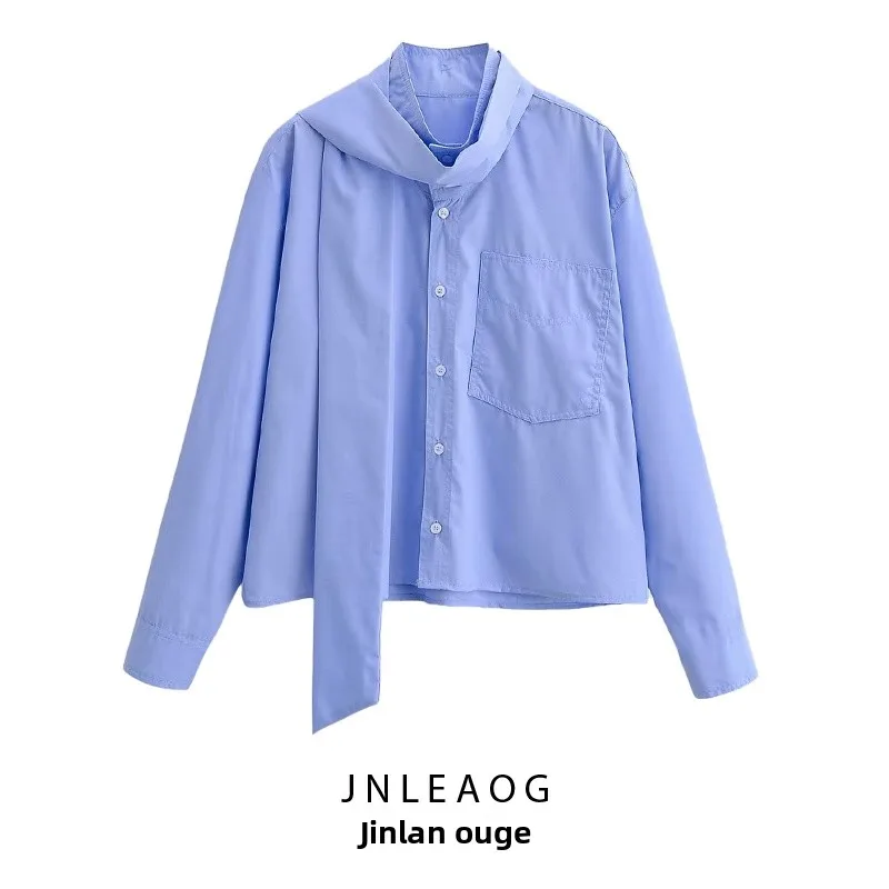 

JNLEAOG Autumn New Faion Casual Versatile Scarf Accory Women's irt Polyester Long Sve Loose Fit Knot