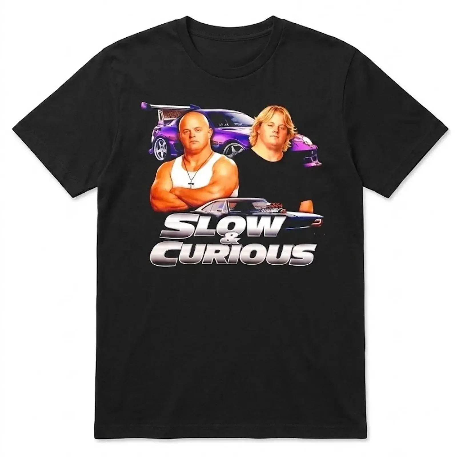 Slow and Curious Car Movie Parody street racing t shirt vintage Washed Stretched Stylish Casual fashion Versatile streetwear
