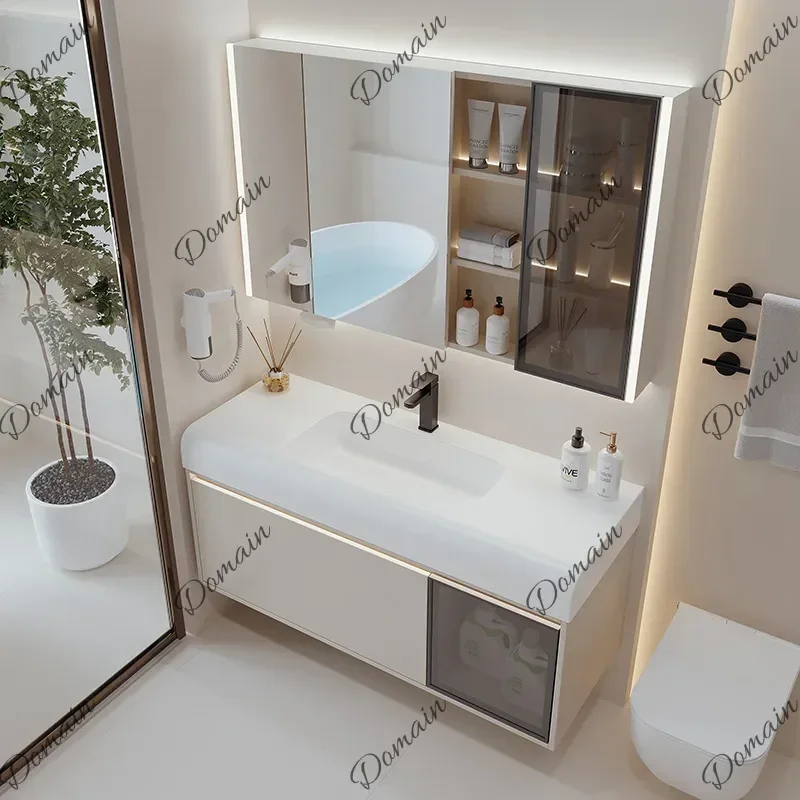 X Washbasin Sink Bathroom Cabinets Arc-shaped Integrated Combination Sensor Light Bathroom Cabinets Storage Furniture Kast