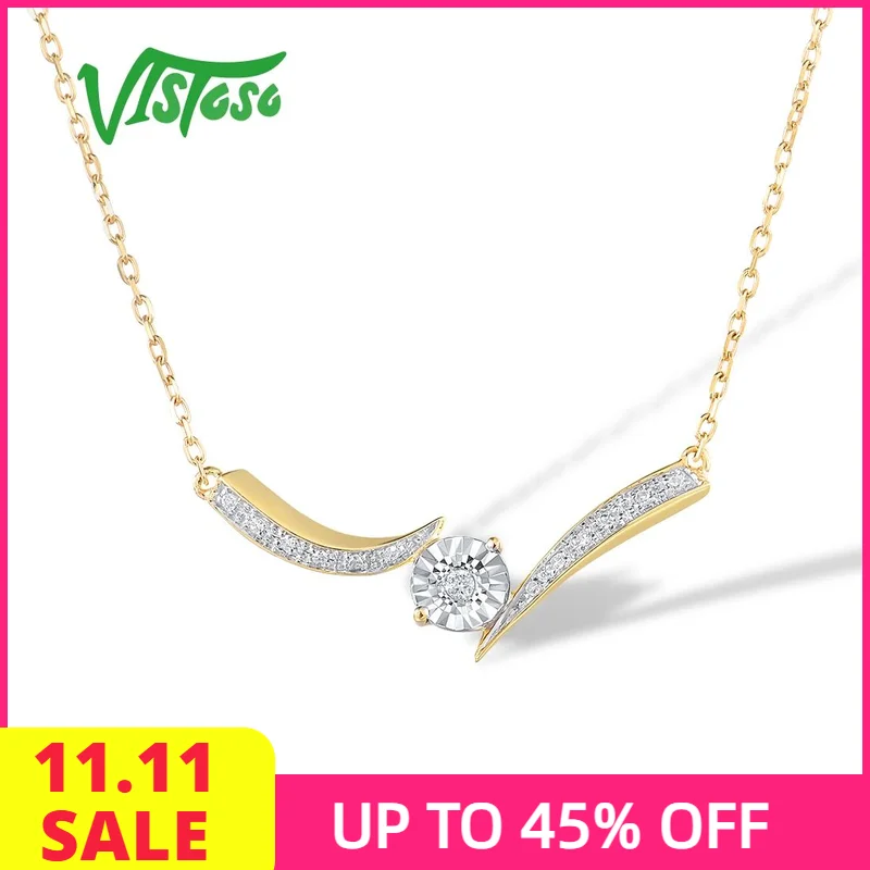 

VISTOSO Genuine 9K 375 Yellow White Gold Necklace For Women Sparkling Diamond Elegant Wedding Anniversary Gifts Fine Jewelry