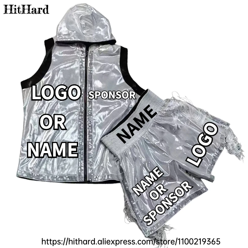 الملاكمة التايلاندية سراويل الملاكمة مطابقة سترة رداء مجموعة شعار مخصص الرجال النساء الاطفال رياضة BJJ MMA كيك بوكسينغ التدريب بنطلون ثوب الزي #1