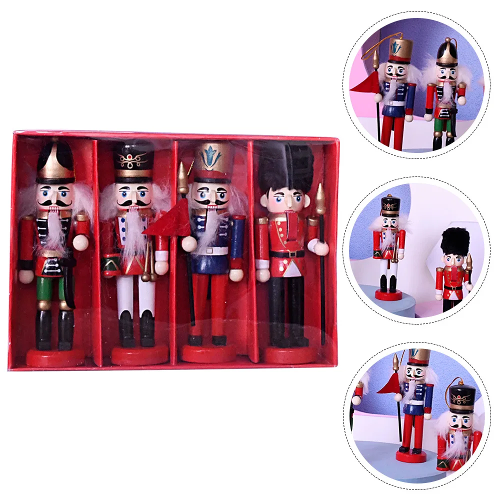 

4Pcs Wooden Nutcrackers Nutcracker Decorations Christmas Hanging Xmas Ornaments Tabletop Xmas Tree Holiday Decor