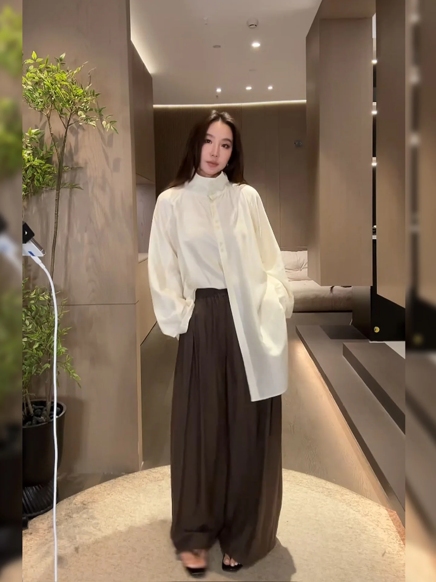 

Li Hui Er Bohdi Jade Lazy BF Linen Casual Pants Women Faionable Wide Leg Pants Loose Fit Comfortable Breathable Casual Wear