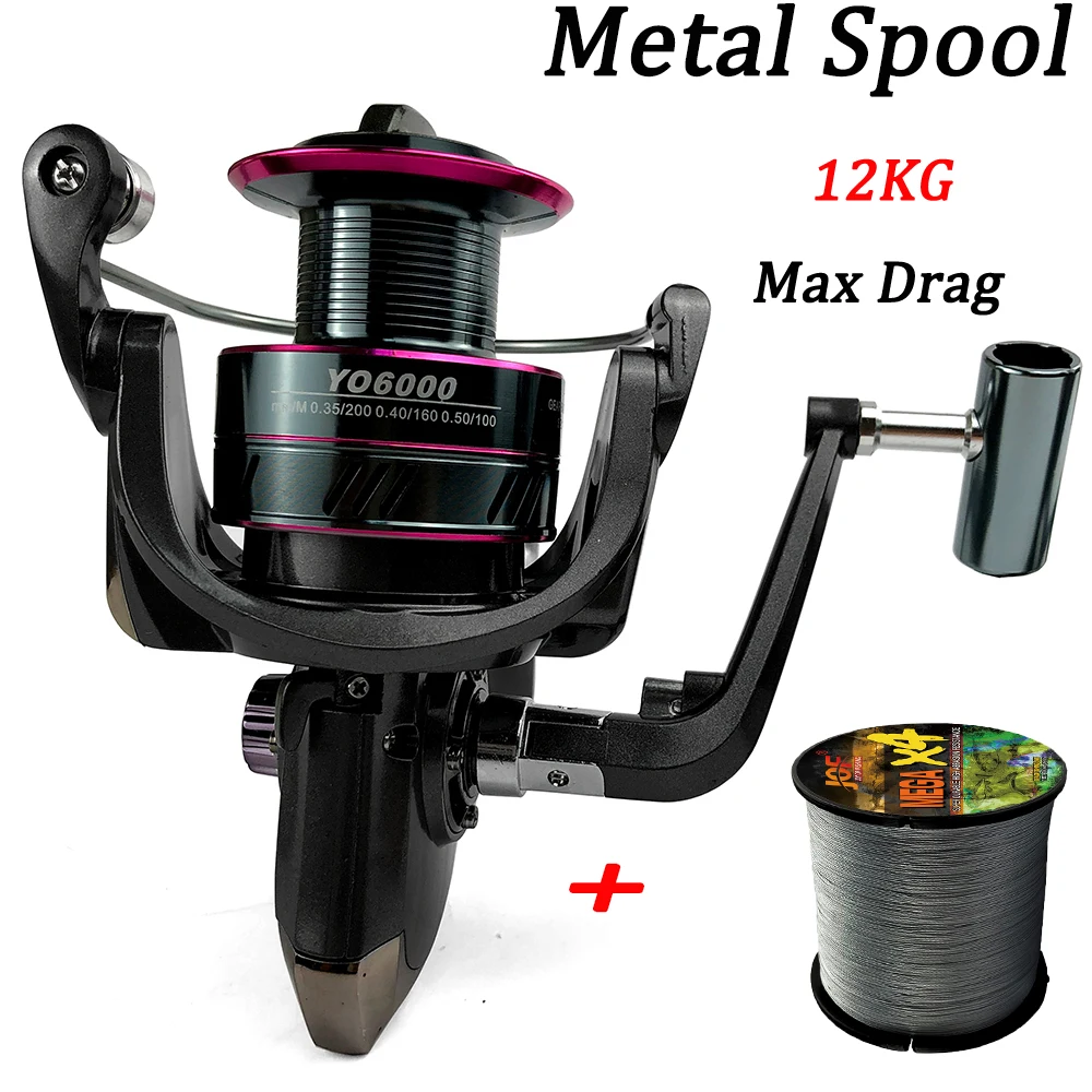 Spinning Fishing Reel Max Drag 12KG 1000 2000 3000 4000 5000 6000 7000 Metal Spool Sea Jig Carp Reel Fishing Wheel With Line