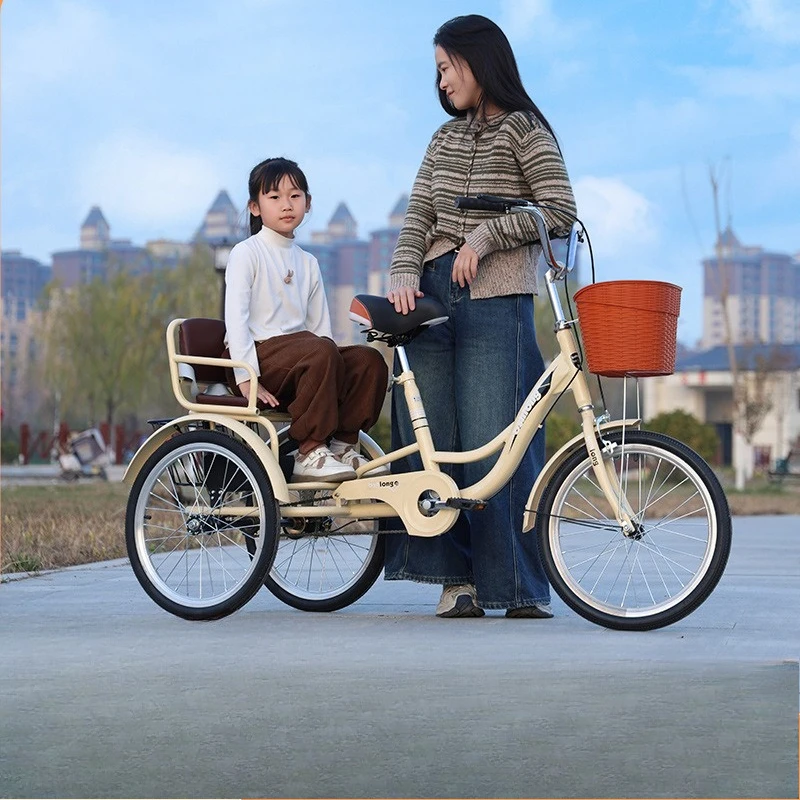 Adult pedal elderly pedal tricycle small and light transportation parent-child bicycle double car