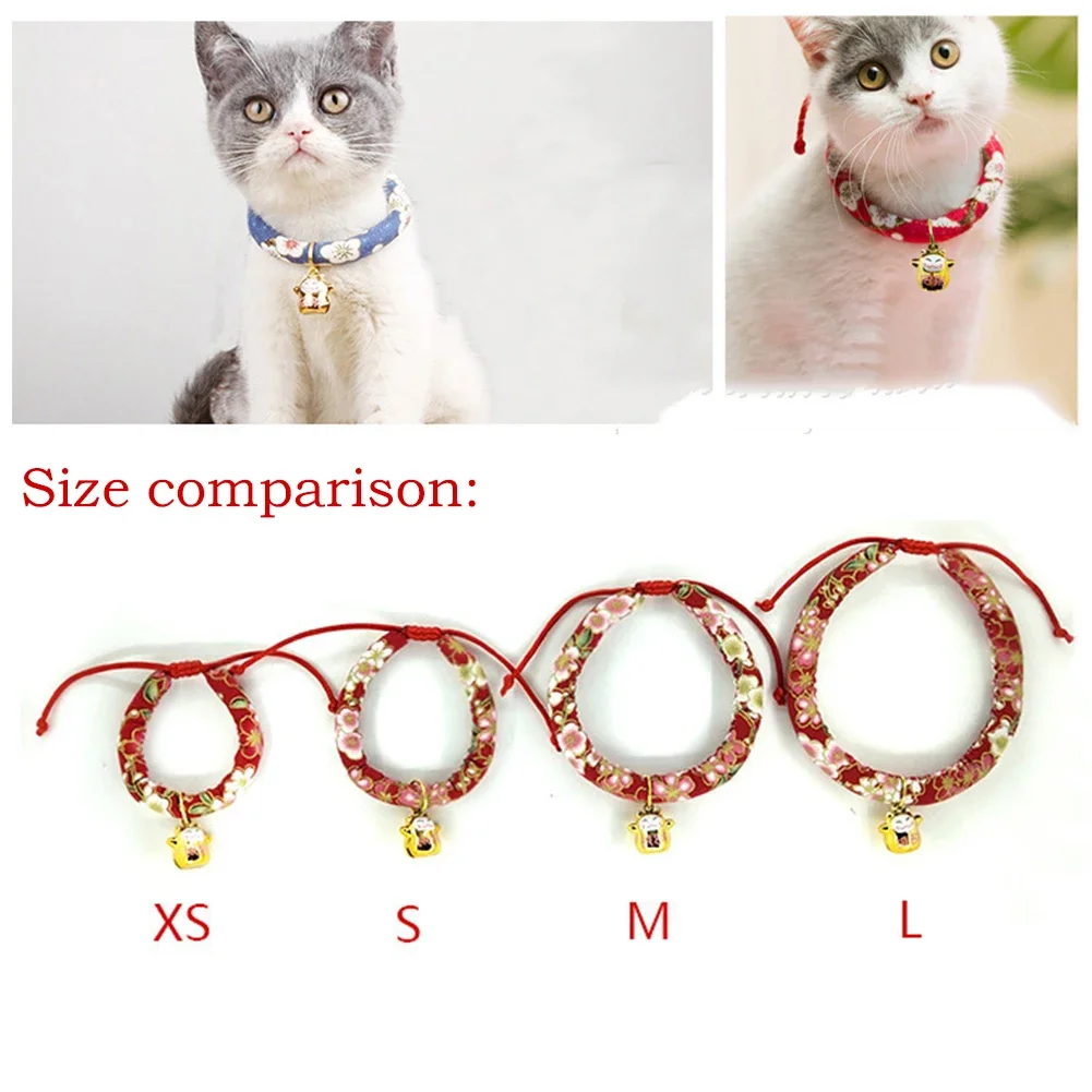 Japanese Style Pet Collar Dress Adjustable Necklace Cartoon Bell Handmade Jewelry Pet Cats Dogs Collar Accessories Pet Supplies