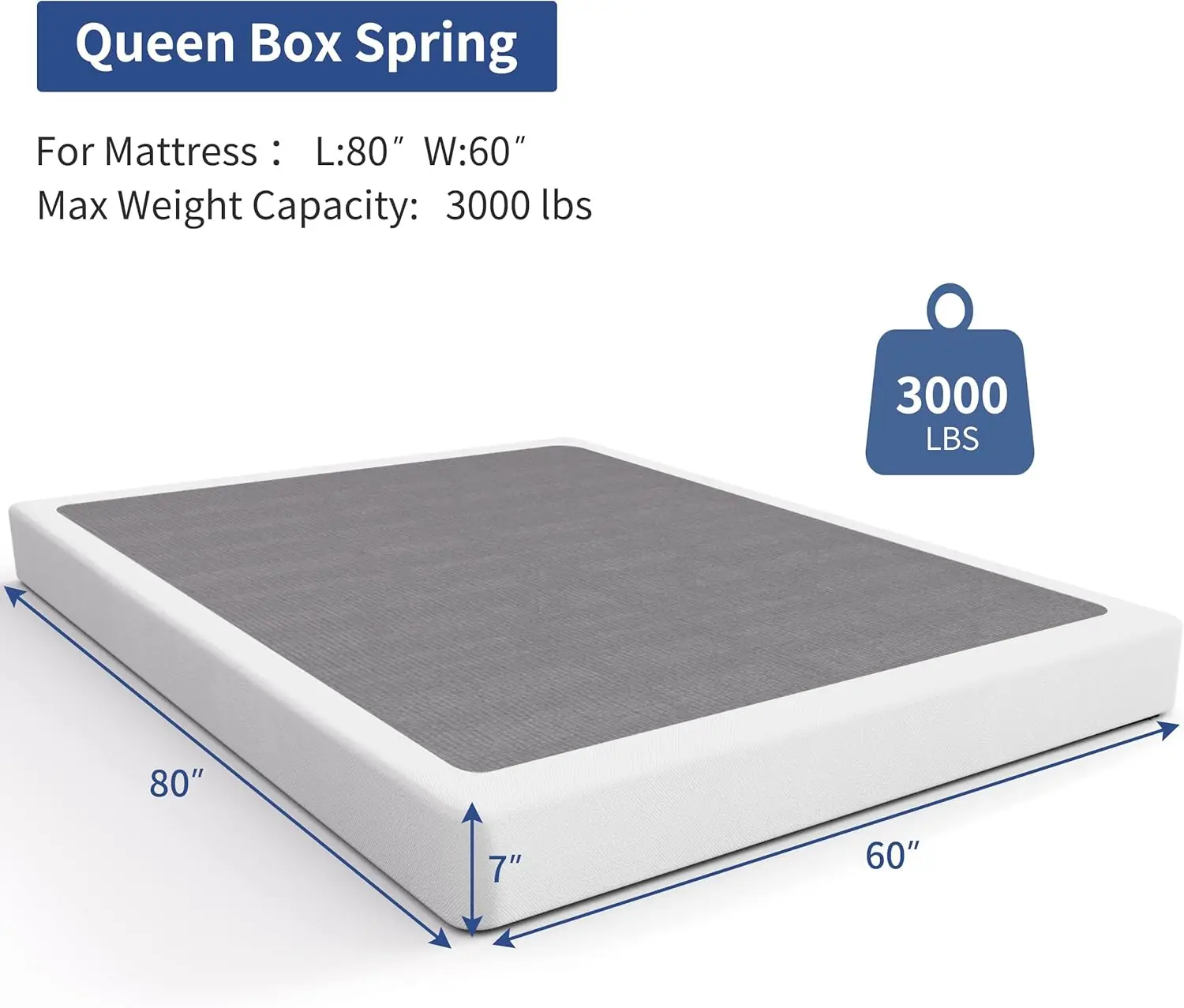 NOAH MEGATRON 7 Inch Box Spring Queen, Low Profile Metal Boxsprings/Mattress Foundation/Bunkie Board - 3000LBS Strong Steel