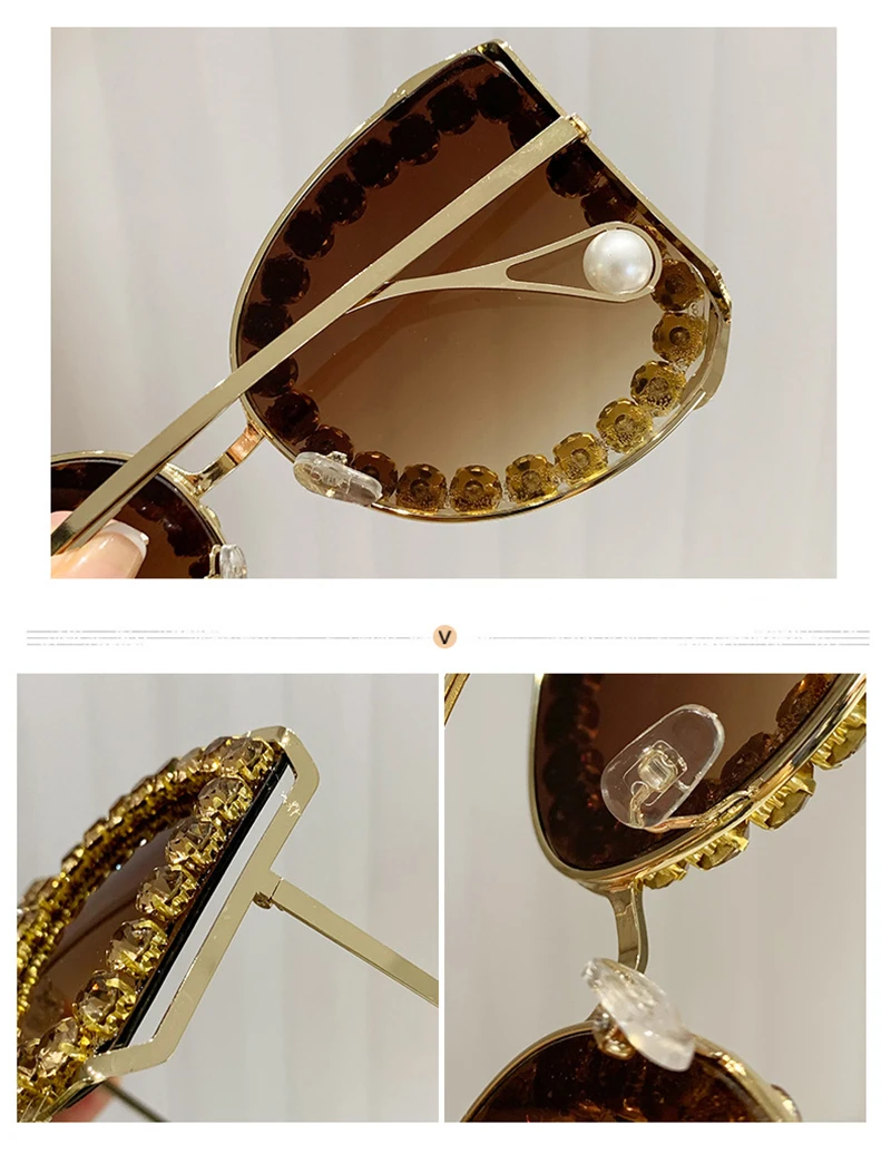 Modne Vintage diamentowe oversize okulary przeciwsłoneczne damskie luksusowe markowe okulary przeciwsłoneczne duże oprawki Punk Crystal — zdjęcie 7