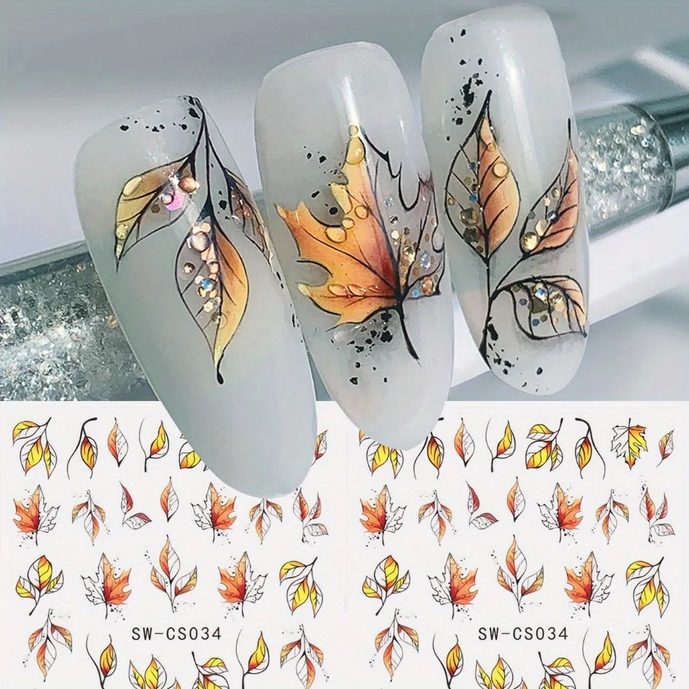 2 PCS Autumn maple leaf nail stickers, easy to apply for daily, holiday, and party DIY nail decoration stickers