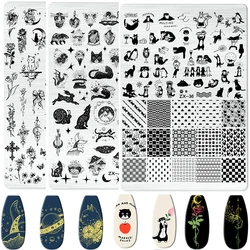 Cartoon Katze Nail Art Stempel platten Schmetterling Ramadan Mond Französisch Lächeln Bild Schablonen für Nägel Stempel Werkzeuge Maniküre Vorlage