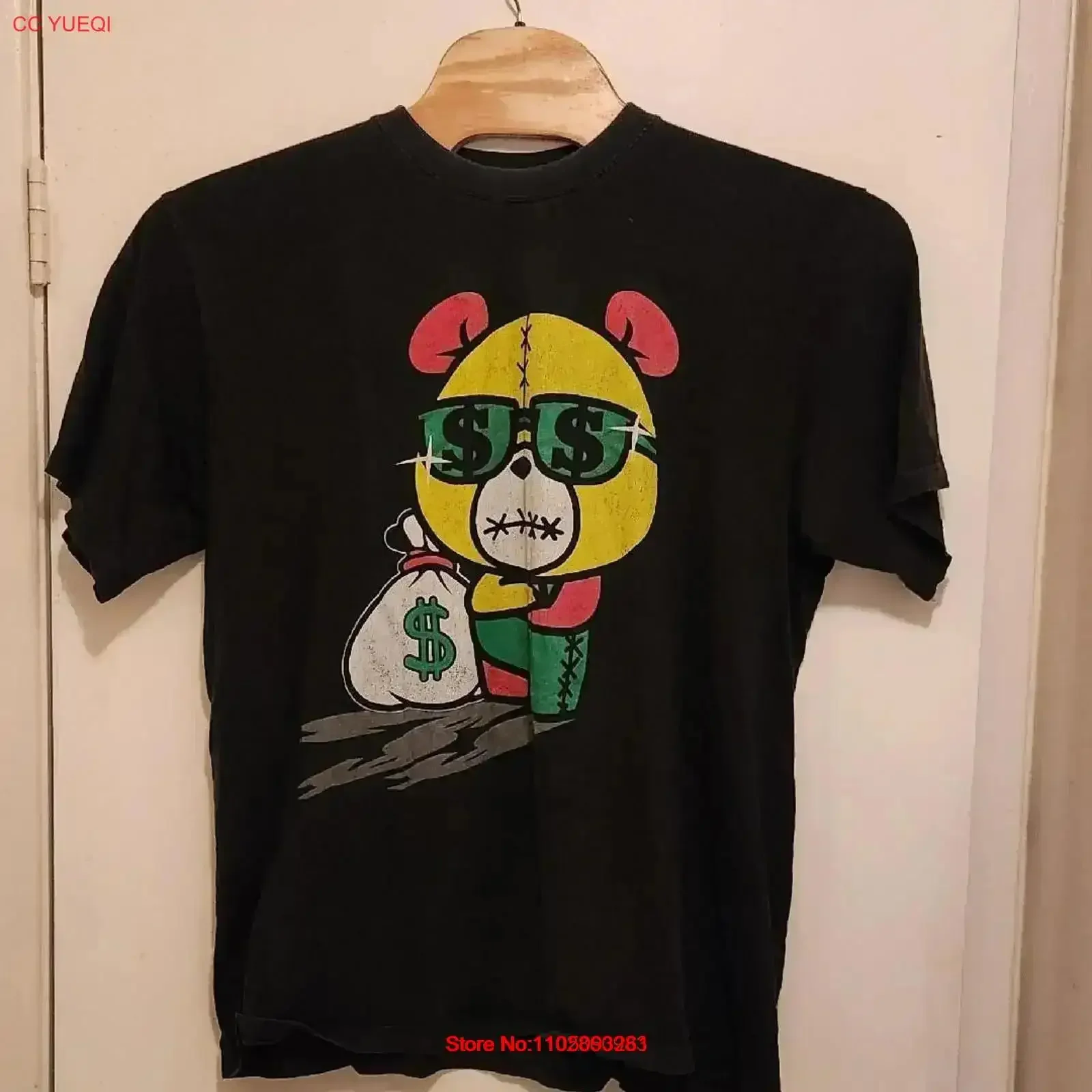 العصابات العصابات تيدي بير حقيبة المال النظارات الشمسية تي شيرت حجم 3XL خمر غسلها مصمم الملابس أزياء أنيقة عارضة