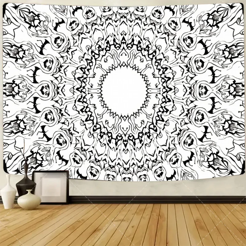 1pc Wall Tapestry Black and White Mandala Tapestry for Wall Decor, Boho Style Home Art