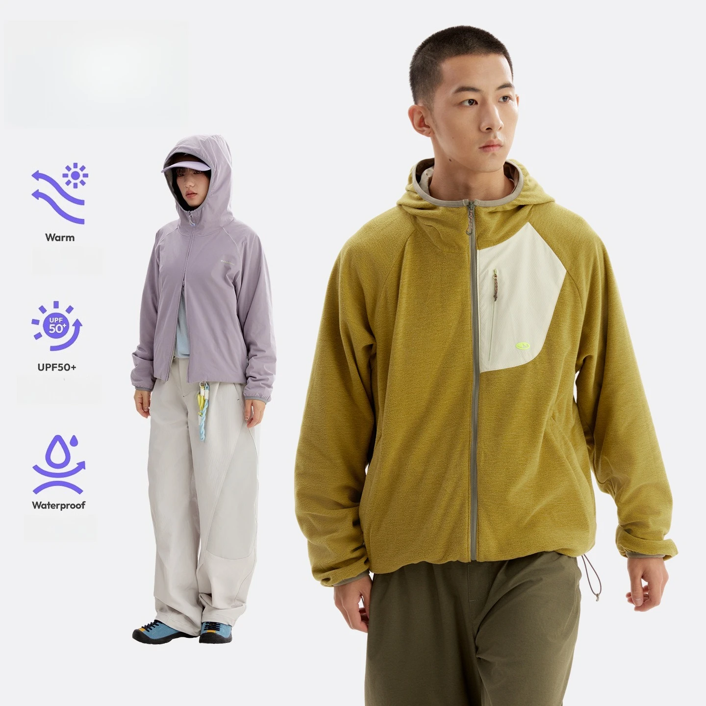 Unisex Reversible Fleece Hooded Jacket – Water-Repellent & Warm with Colorblock Design for Autumn/Winter Outdoor & Commute