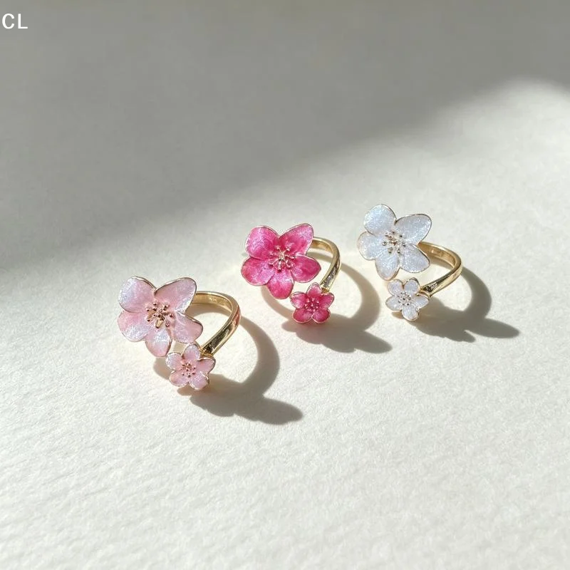 Colorful Metal Flower Open Ring For Women Exquisite Sweet Floral Finger Ring Elegant Vintage Versatile Adjustable Jewelry Gift