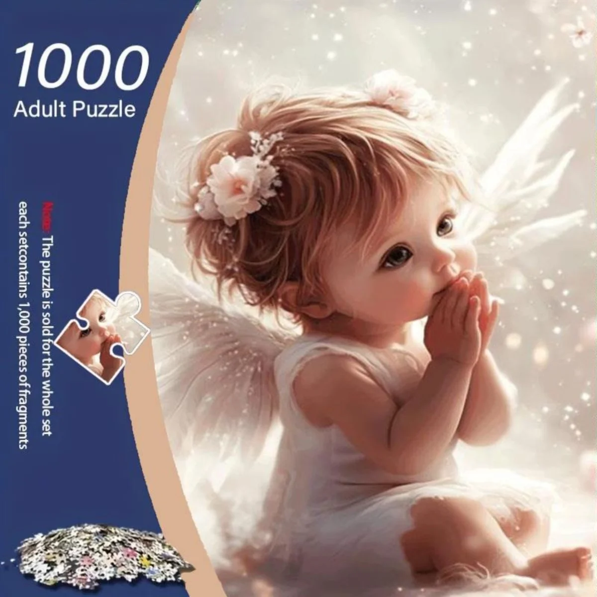 1000pcs Little Angel Praying Time Jigsaw Puzzle - Frameless, High-Difficulty Adult Puzzle with Healing Wings & Flashing Petals