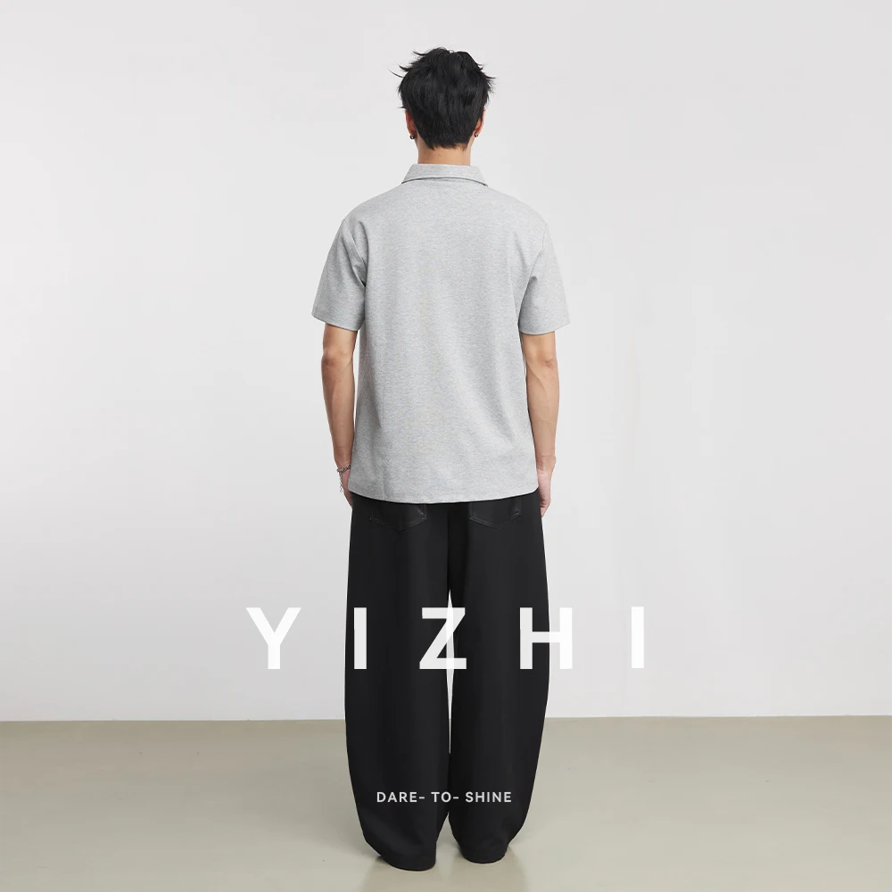 Men's Half Placket Short Sleeve Polo Shirt 2026 Summer Loose Luxury Lapel Business Casual Knit T-Shirt