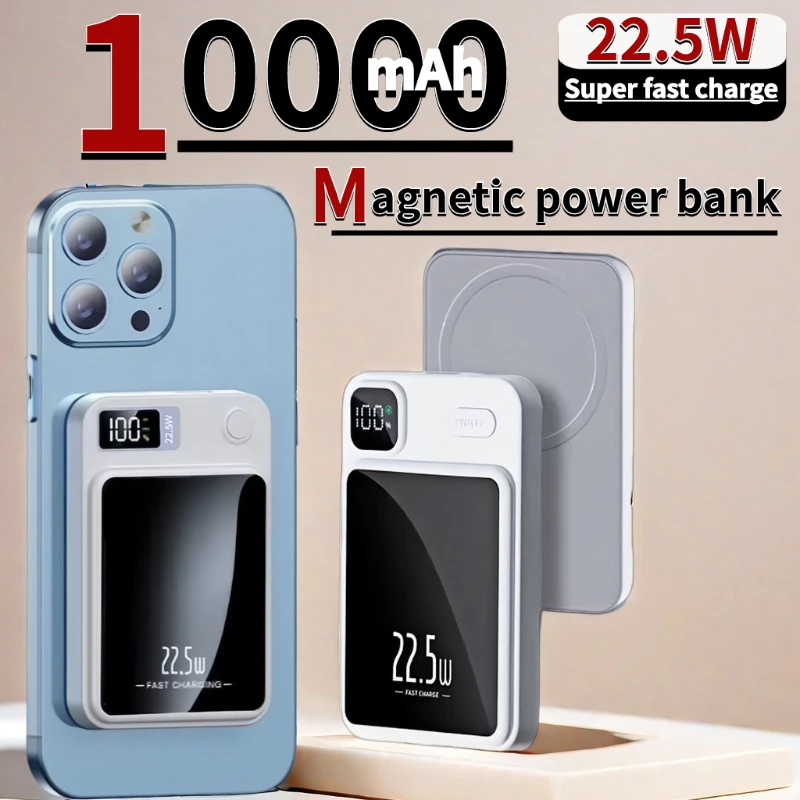 

10000mAh Magnetic Wireless Power Bank 22.5W Phone Fast Charger For iPhone 15 14 13 12 External Auxiliary Backup Battery Pack