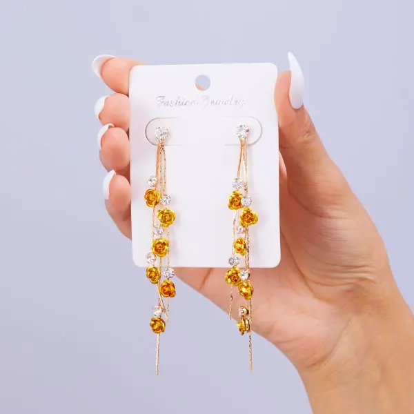 Women's Vintage Rhinestone Red Rose Drop Earrings