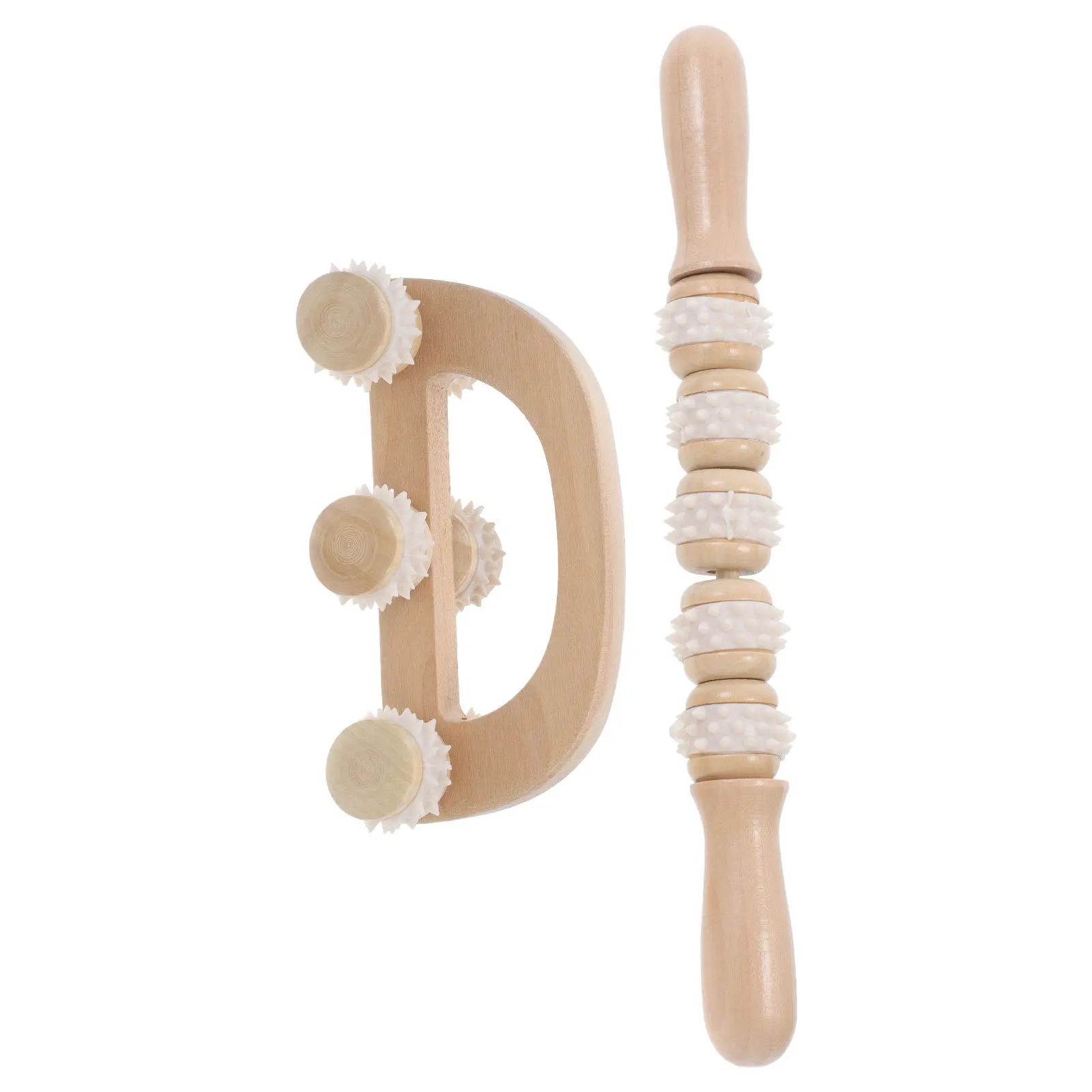 

2Pcs Wooden Massage Tools Set Natural Wood and Soft Silicone Straight and Arched Roller for Full Body Muscle Relief Portable