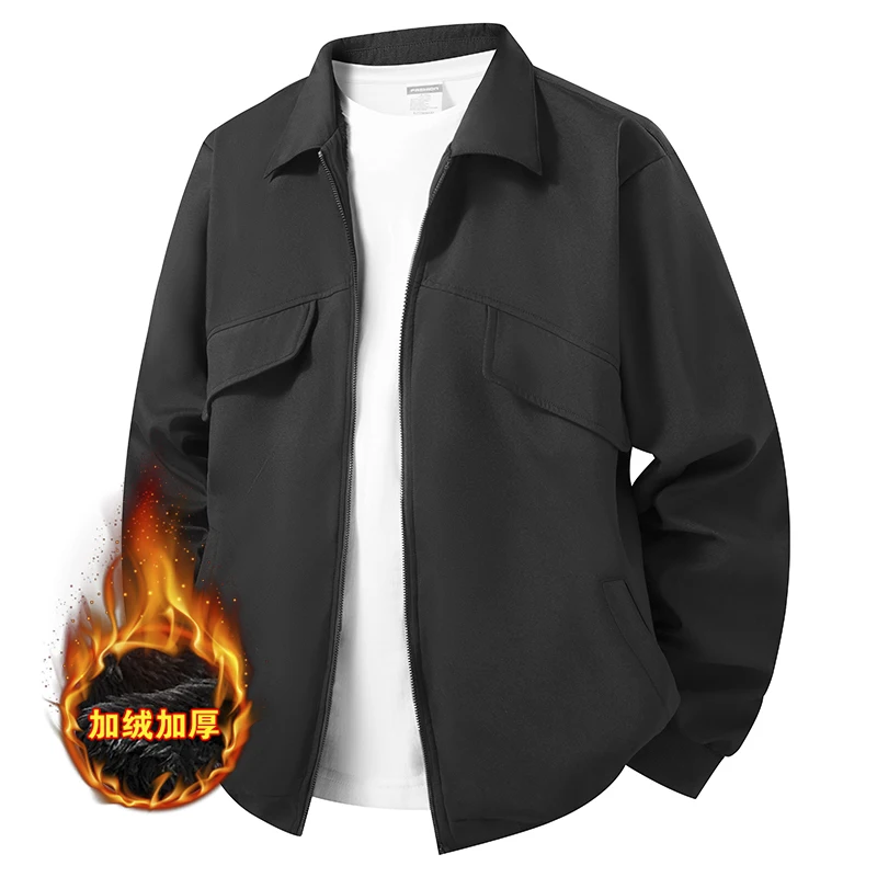 

Retro American Workwear Jacket Men's Autumn Winter Thickened Cotton Baseball Style Coat Standard Fit Long Sleeve Woolen Rabbi...