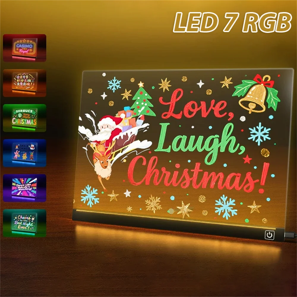 

Световая доска для рисования RGB, доска для сообщений, доска для граффити «сделай сам», светодиодная прозрачная акриловая доска, с металлическим кронштейном и 7 маркерами