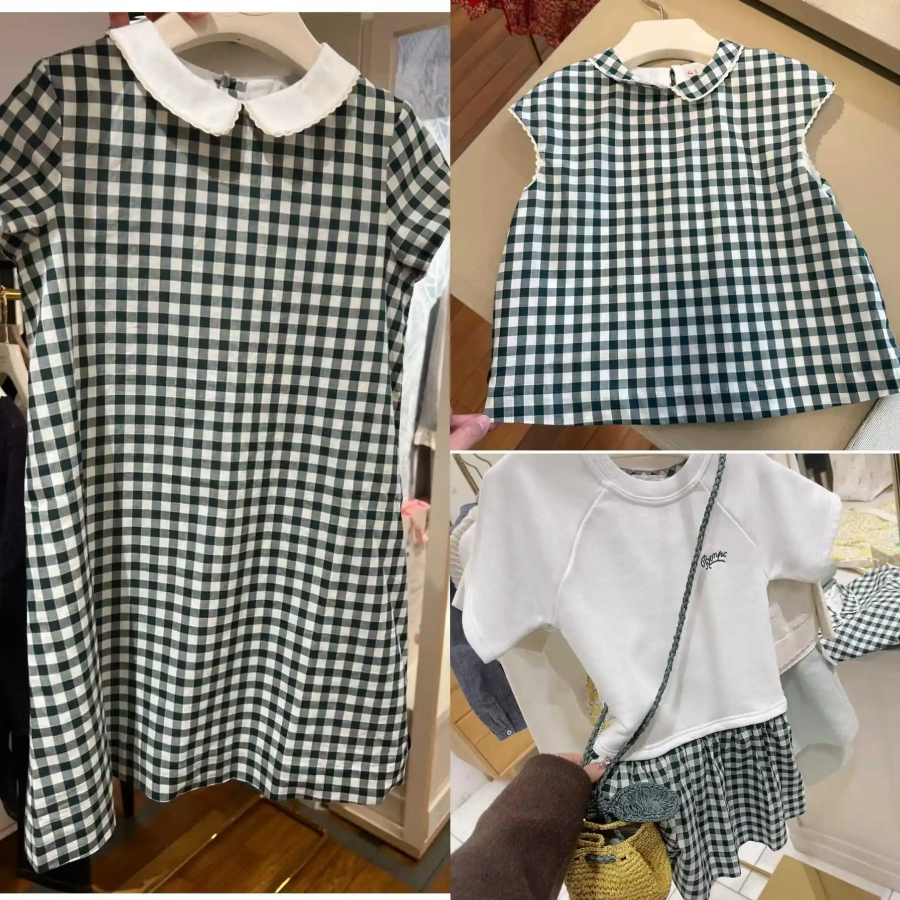 2026 Summer BP Baby Girls Plaid Dress Smocking Dresses for Birthday Girls Elegant Patchwork Clothing