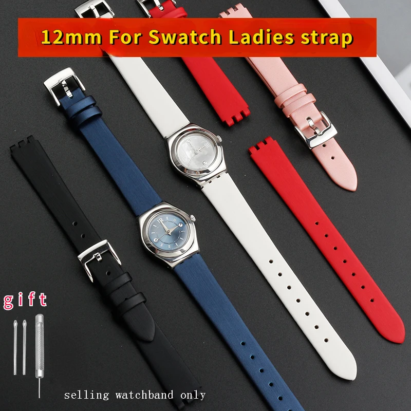 New Black Red white pink blue brown Watchband For SWATCH cowhide wristband 12mm cowhide Wrist strap Women\'s accessories