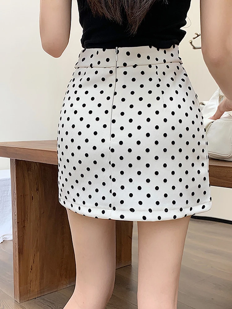 Round Dot High Waist Miniskirt Lady Casual Skirt For Women's Clothing Fashion Korean OL Midi Skirts Sexy Hip Outwear Streetwear