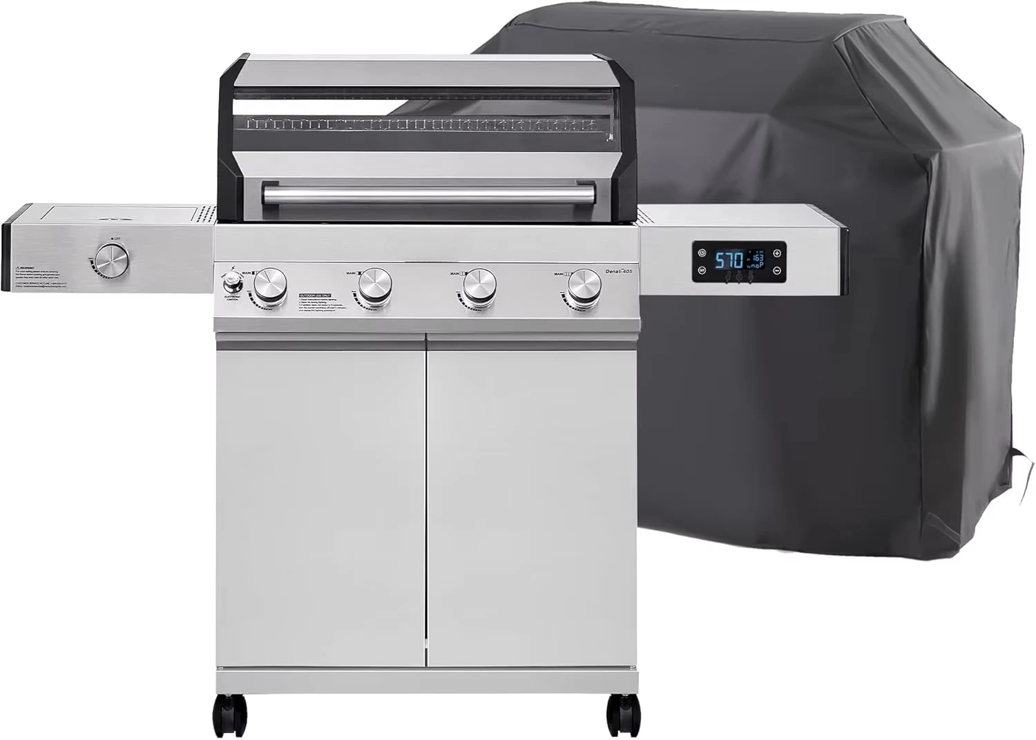 Monument Grills Denali 405 4-Burner Liquid Propane Gas Smart BBQ Grill Stainless Steel with BBQ Cover(2 items)