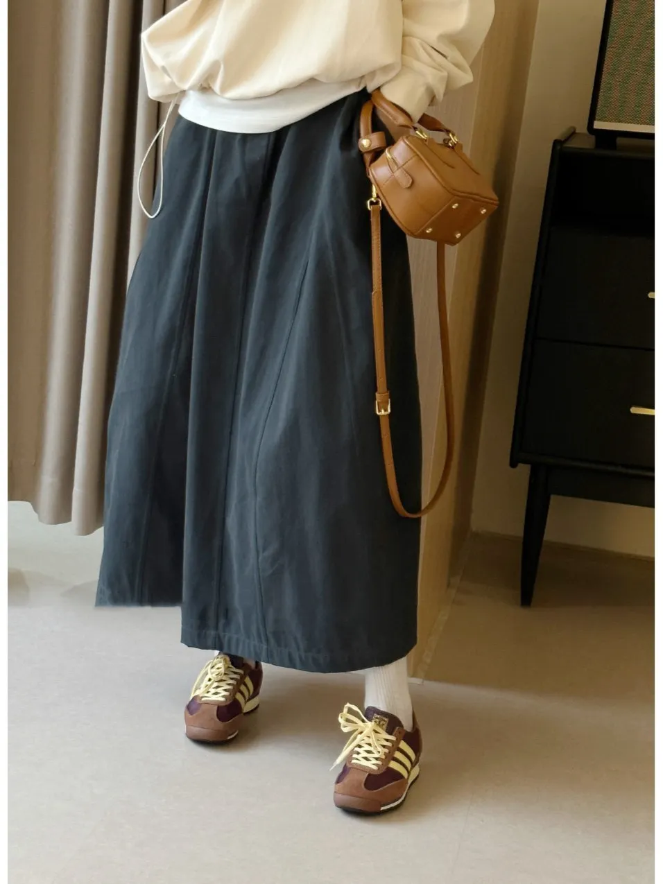 

Luxury Brand Autumn Winter Loose Silhouette Workwear Skirt Women's Midi Skirt Commute Sle Floral Print A-Line Pure Color