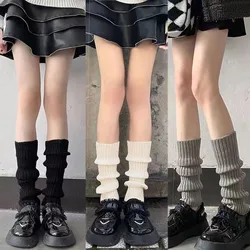 Women Knit Winter Leg Warmers Loose Style Lady Boot Knee Stockings Leggings Warm Boots Leg Punk Solid Black Cool Knit Long Socks