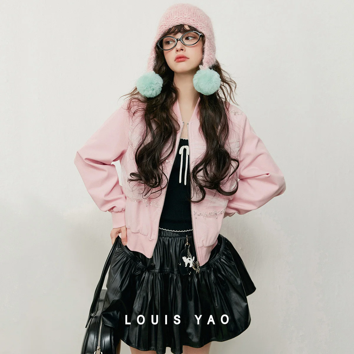 

LOUIS YAO Youthful Casual Varsity Jacket 2025 Autumn Off Shoulder Sleeves Long Sleeves Baseball Collar Casual Baseball Jacket