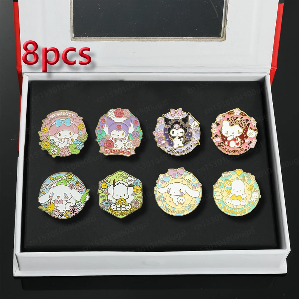 

1 Set Brooch Sanrio Hello Kitty Cinnamoroll Kuromi Pochacco Cartoon Kawaii Enamel Flower Metal Badge Brooch Backpack Accessories