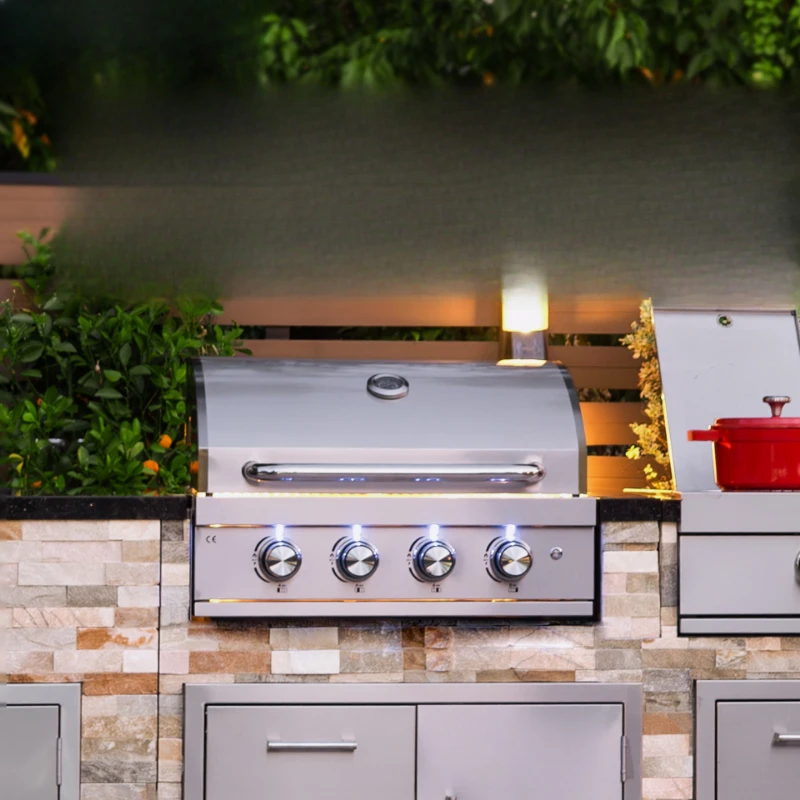 Outdoor outlet built-in home barbecue grill, four-head stove, villa barbecue rack, outdoor gas grill, American style