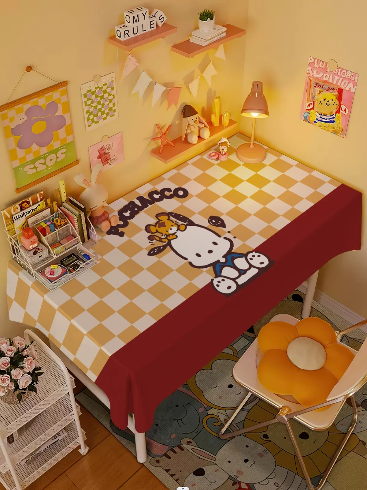 سانريو بوشاكو الكرتون الجدول القماش للأطفال ، القهوة والكتاب ، سيرفيت الكتان المطبخ ، ديكور غرفة المعيشة