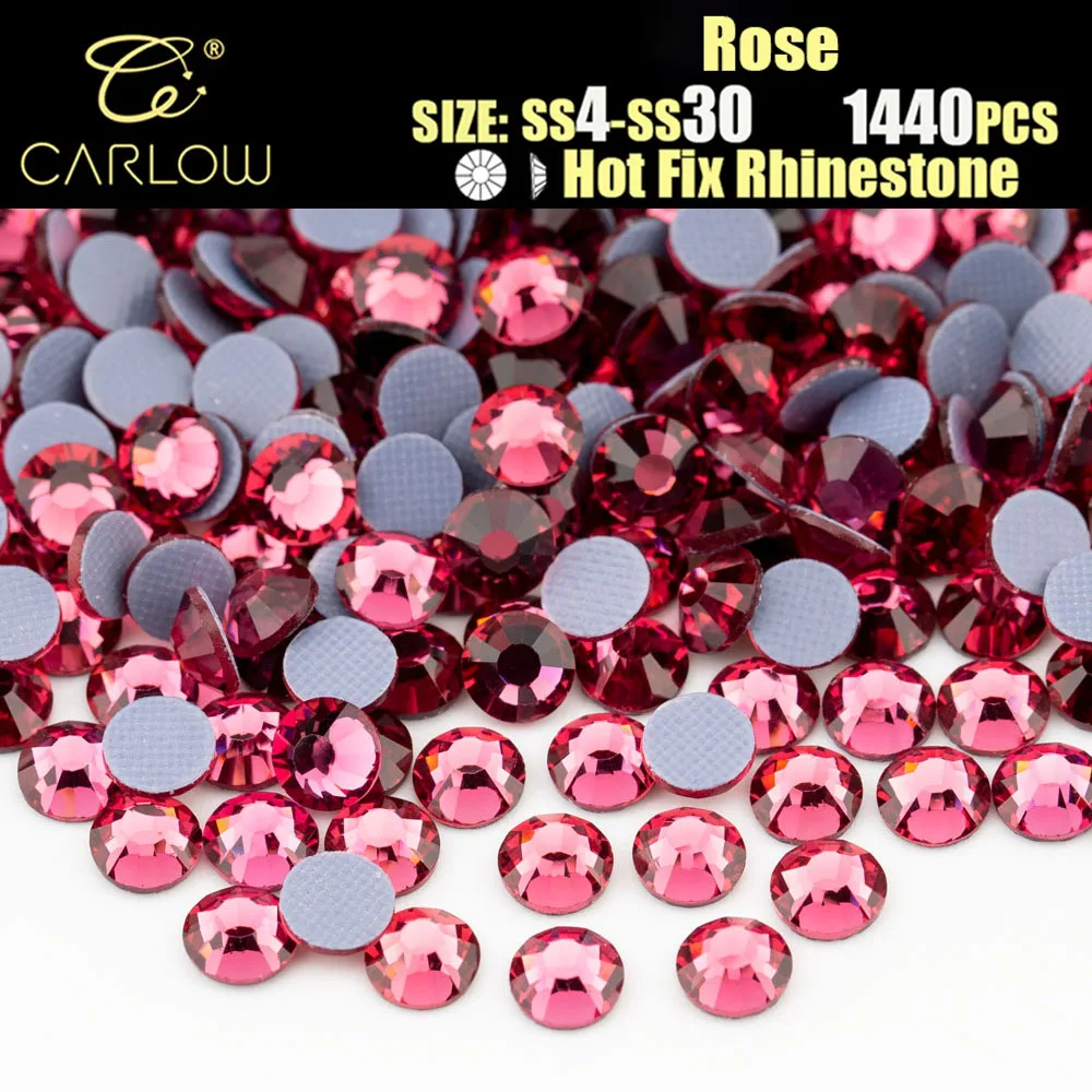 CARLOW SS4~SS30 Excellent Quality Rose Hotfix Rhinestone Flat Back Glass Strass Stones For Shoes Decoration Hotfix-041