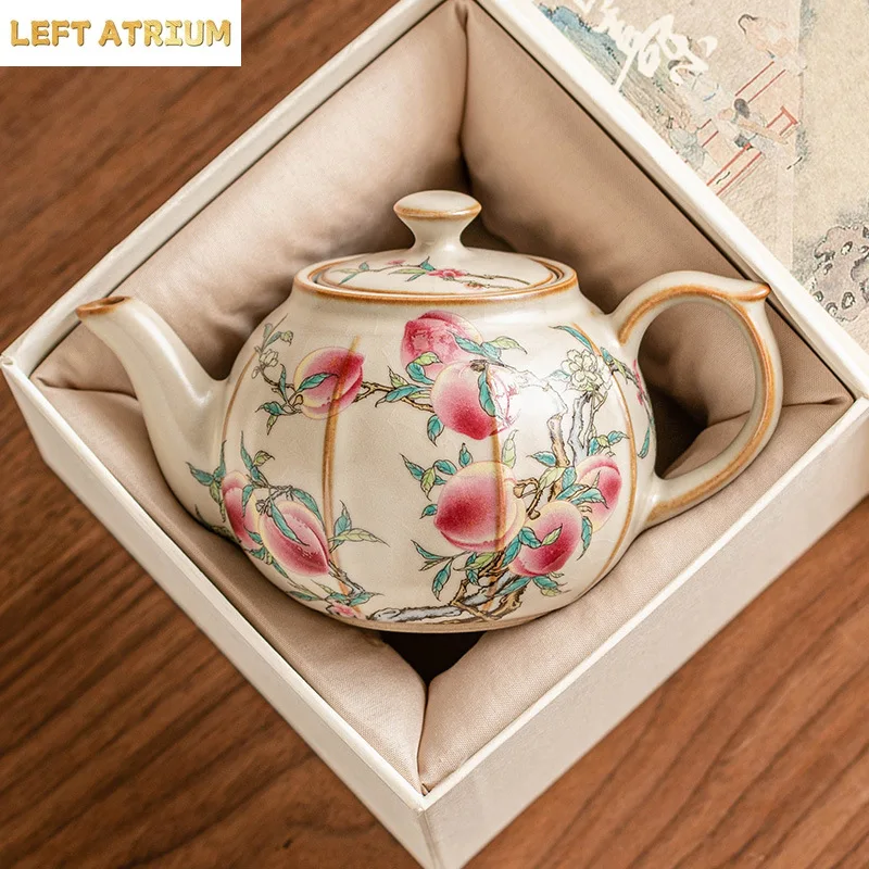 220ml High End Ru Kiln Teapot Japanese Pink Longevity Peach Peach Pot Tea Maker Kettle 1 Pot 2 Cups Kit Tea Ceremony Accessories